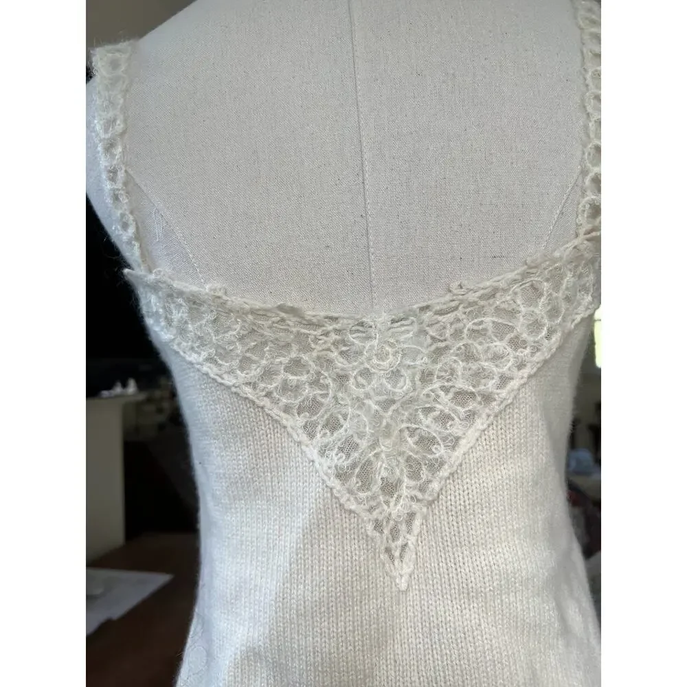 2006 Chanel Knit Cashmere Lace Cream Tank Top